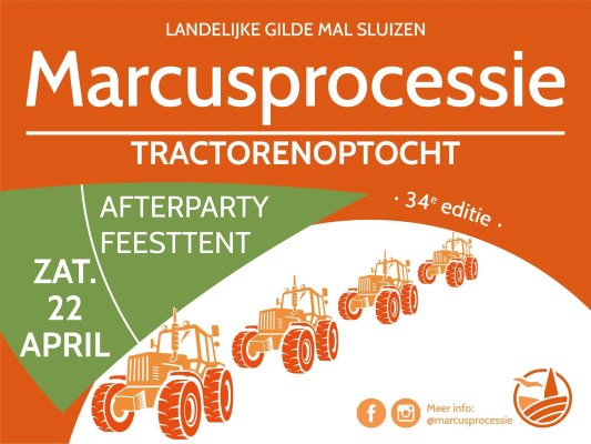 Affiche van de Sint-Marcusprocessie met tractorenoptocht.