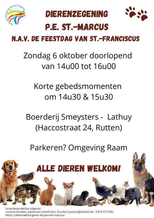 Dierenzegening in de PE Sint-Marcus Tongeren.