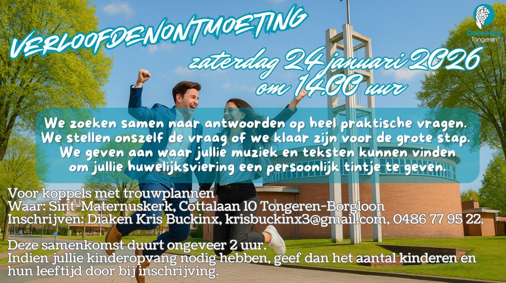 Verloofdenontmoeting op 24 januari 2026 voor koppels met trouwplannen in het dekenaat Tongeren.