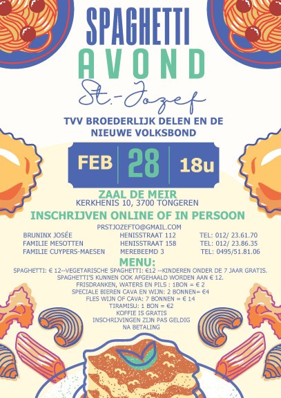 Spaghettiavond op 28 februari 2026.