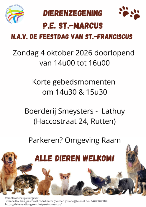 Dierenzegening in de PE Sint-Marcus Tongeren.