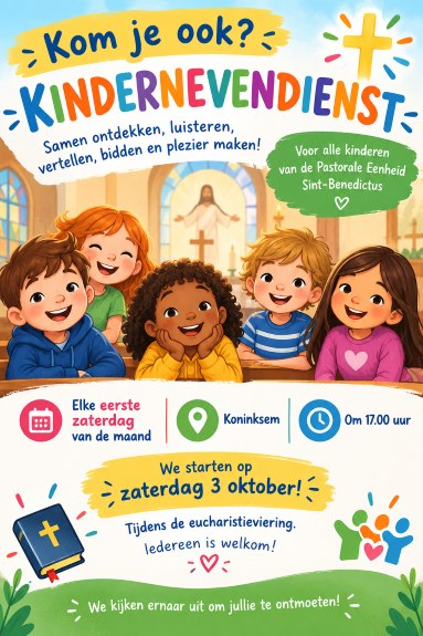 Kindernevendienst elke eerste zaterdag van de maand in de Sint-Servatiuskerk te Koninksem.