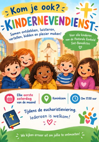 Kindernevendienst elke eerste zaterdag van de maand in de Sint-Servatiuskerk te Koninksem.