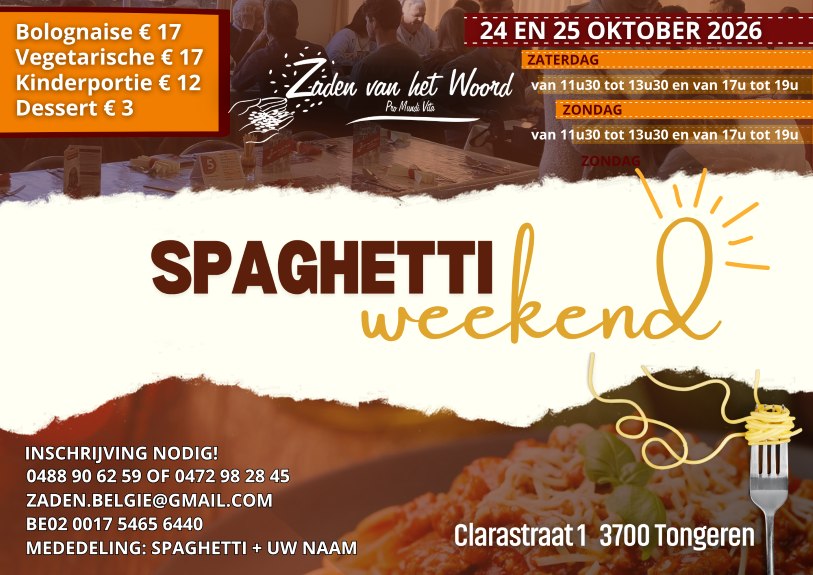 De gemeenschap Zaden van het Woord serveert spaghetti ten voordele van hun missies.
